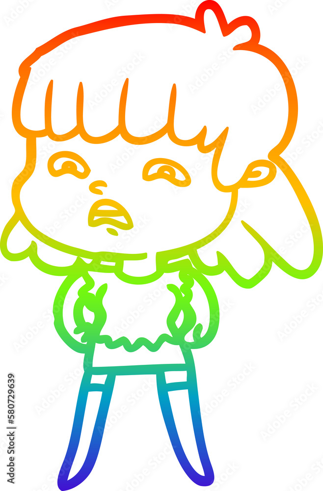 rainbow gradient line drawing cartoon worried woman rainbow gradient line drawing cartoon worried woman