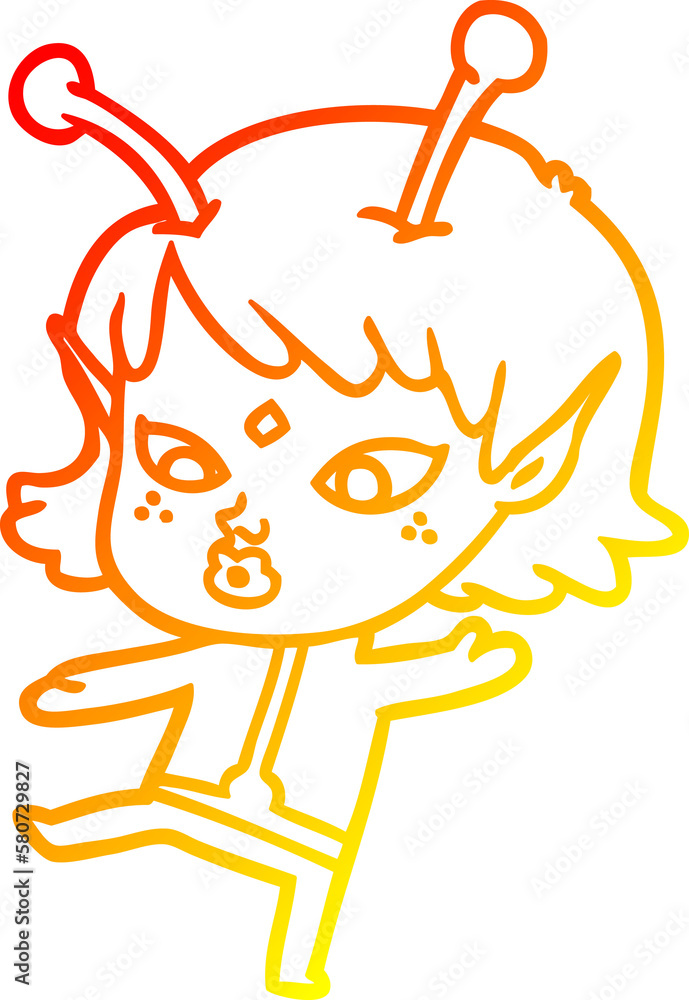 warm gradient line drawing pretty cartoon alien girl warm gradient line drawing pretty cartoon alien girl