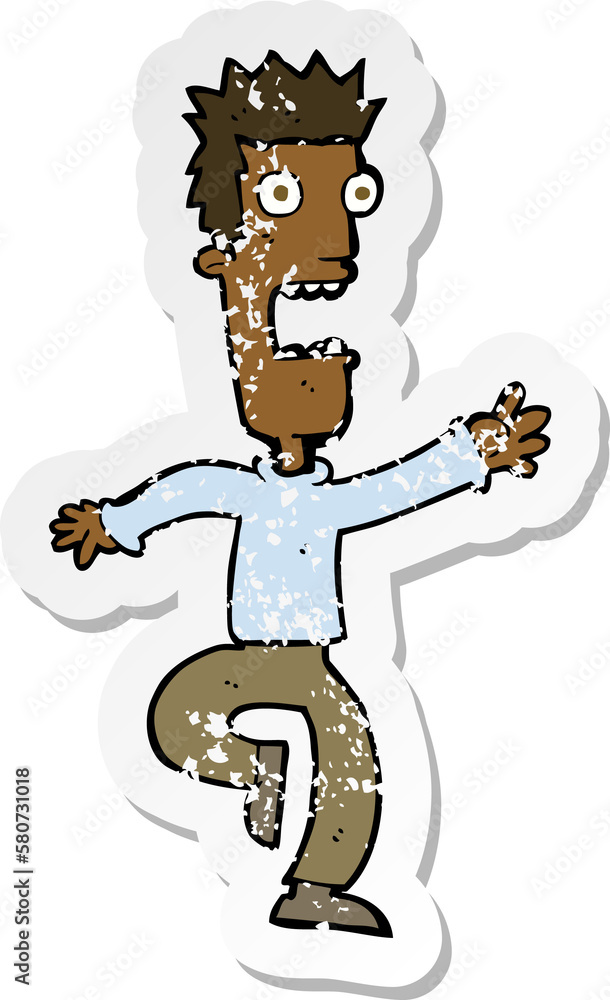 retro distressed sticker of a cartoon shrieking man retro distressed sticker of a cartoon shrieking man