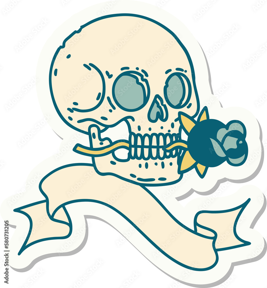 tattoo sticker with banner of a skull and rose tattoo sticker with banner of a skull and rose