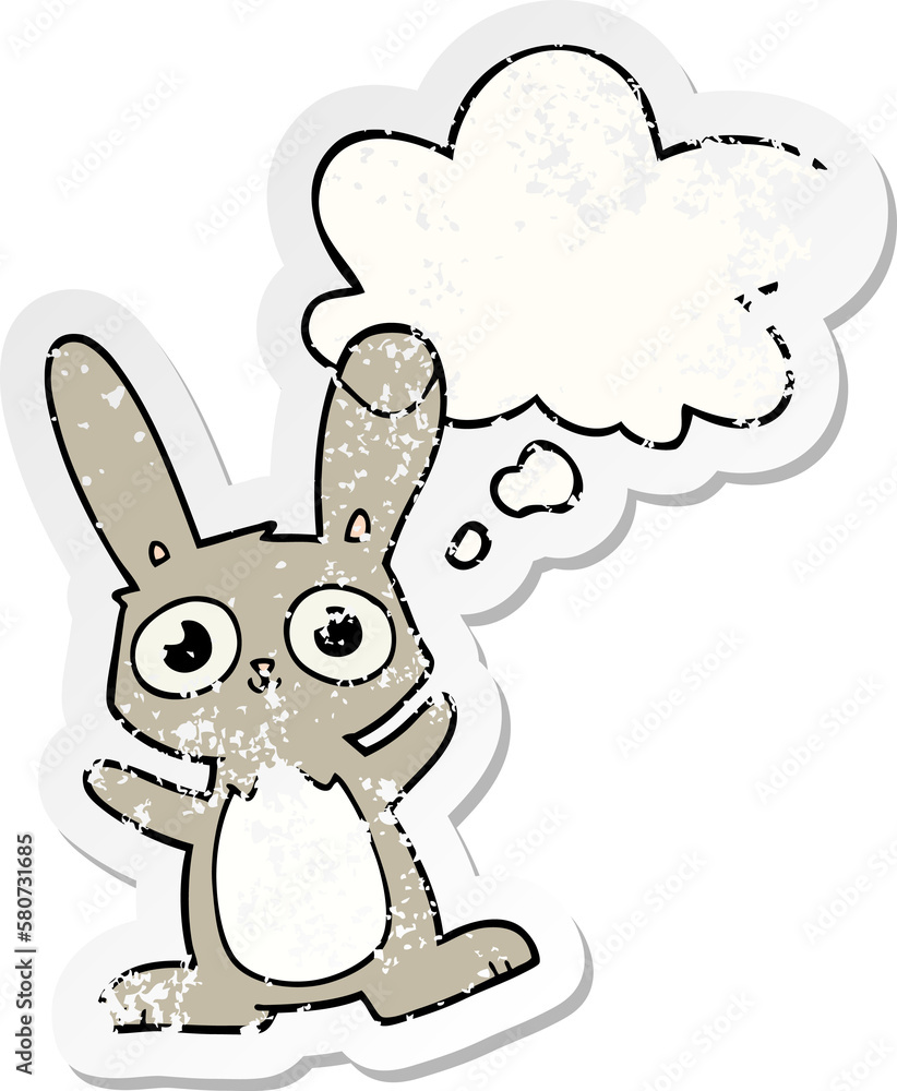 cute cartoon rabbit and thought bubble as a distressed worn sticker cute cartoon rabbit and thought bubble as a distressed worn sticker