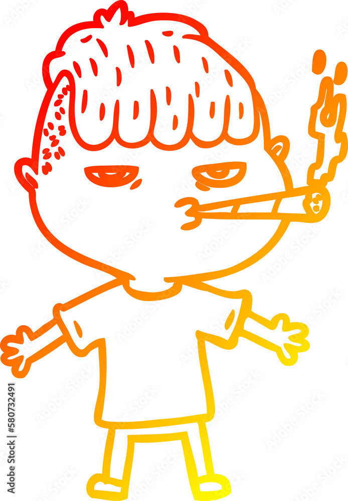 Fototapeta premium warm gradient line drawing cartoon man smoking