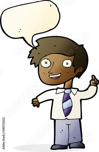 cartoon school boy with idea with speech bubble