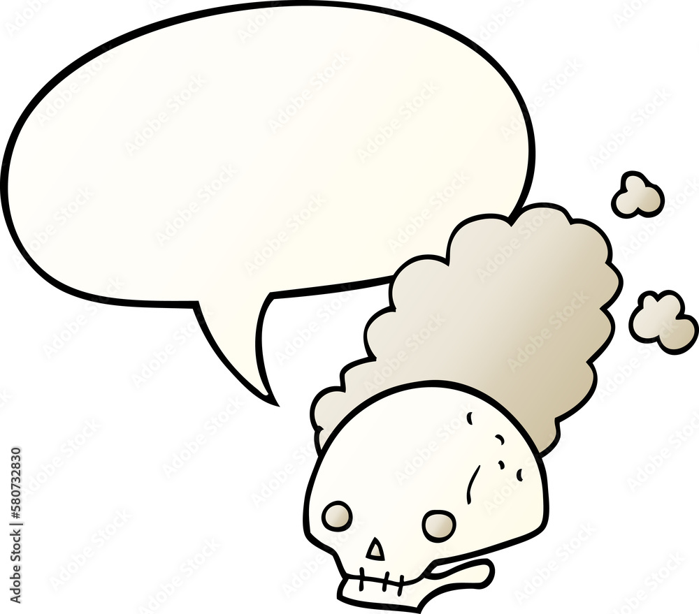 cartoon dusty old skull and speech bubble in smooth gradient style cartoon dusty old skull and speech bubble in smooth gradient style