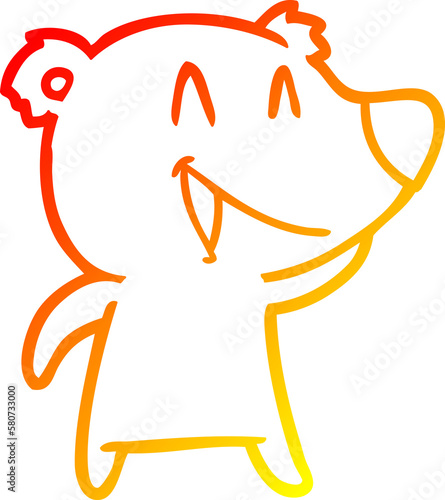 warm gradient line drawing laughing bear cartoon