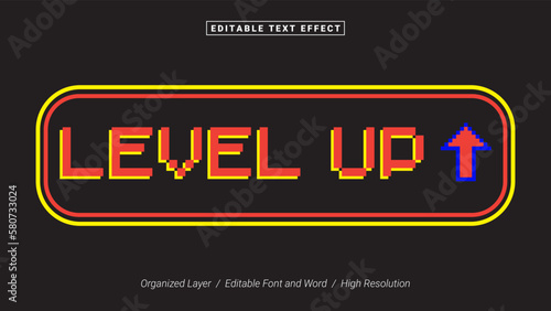 Level Up Editable Font Design. Alphabet Typography Template Text Effect. Lettering Vector Illustration for Product Brand and Business Logo.
