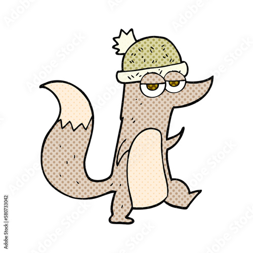 cartoon little wolf wearing hat