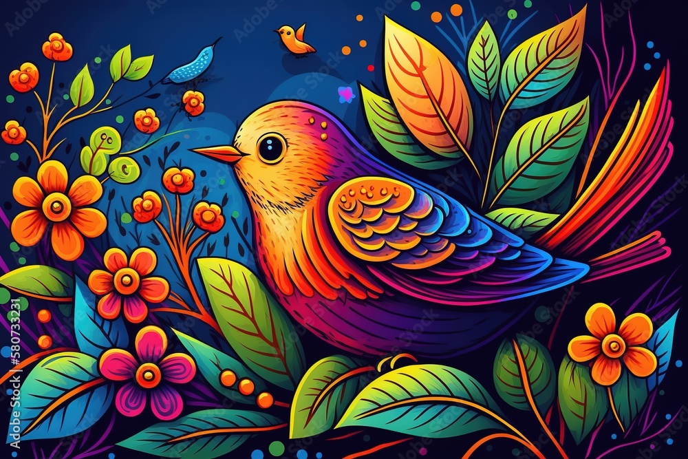 Fototapeta premium colorful flowers, Spring illustration digital art for background, created using generative ai