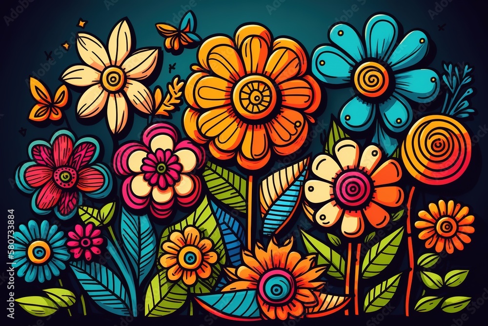 colorful flowers, Spring illustration digital art for background, created using generative ai