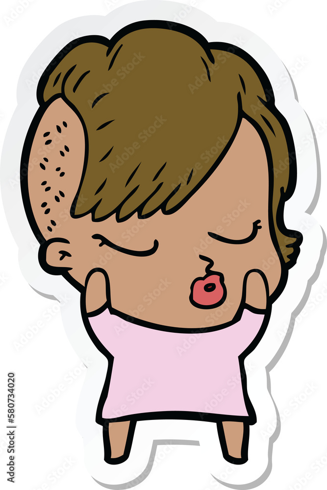 sticker of a cartoon pretty hipster girl sticker of a cartoon pretty hipster girl