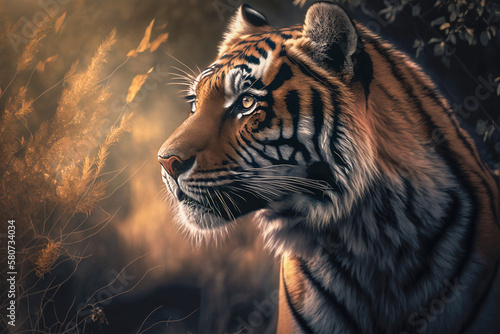 Tiger in nature. Generative AI A digital painting of a tiger in a natural environment.