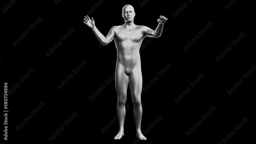 Beautiful young man posing, isolated on black background. 3d illustration (rendering). Silver mannequin, android Beautiful young man posing, isolated on black background. 3d illustration (rendering). Silver mannequin, android