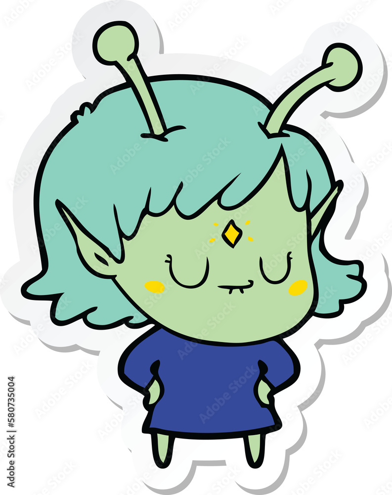 sticker of a cartoon alien girl sticker of a cartoon alien girl