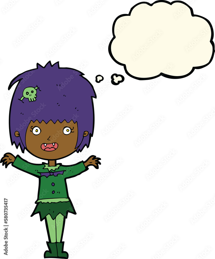 cartoon happy vampire girl with thought bubble cartoon happy vampire girl with thought bubble