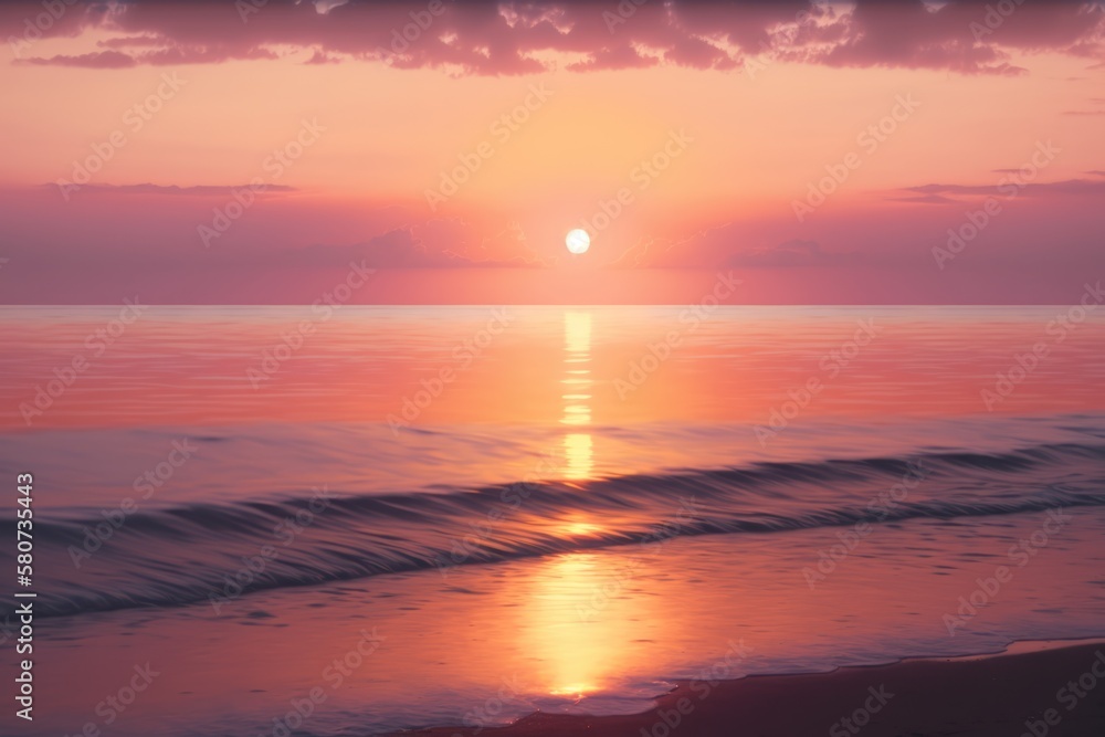 Obraz premium Scenic landscape with sun setting over ocean, created using generative ai technology