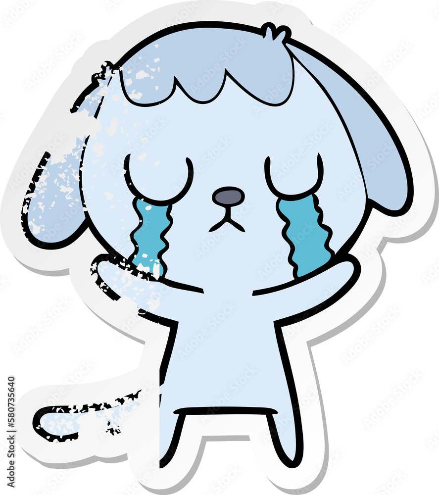 Obraz premium distressed sticker of a cute cartoon dog crying