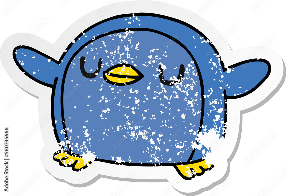 distressed sticker cartoon kawaii of a cute penguin