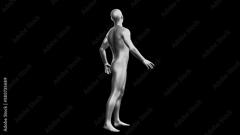 Beautiful young man posing, isolated on black background. 3d illustration (rendering). Silver mannequin, android Beautiful young man posing, isolated on black background. 3d illustration (rendering). Silver mannequin, android