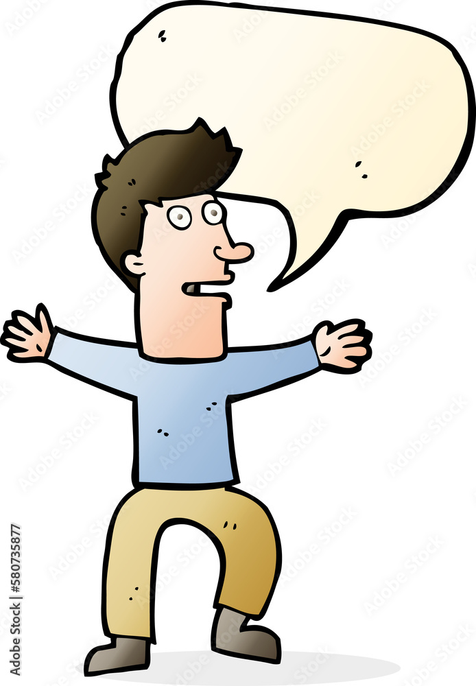 cartoon startled man with speech bubble