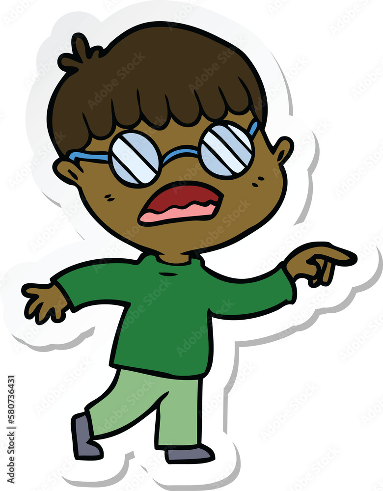 Fototapeta premium sticker of a cartoon boy wearing spectacles