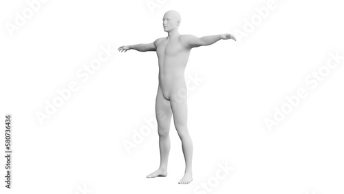Beautiful young man posing, isolated on white background. 3d illustration (rendering). Artificial intelligence, android, mannequin