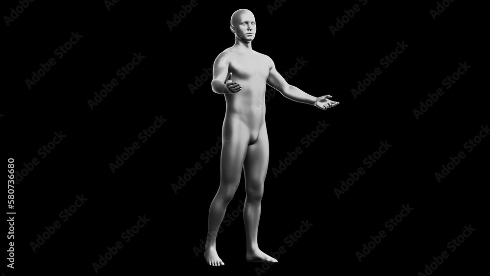 Beautiful young man posing, isolated on black background. 3d illustration (rendering). Silver mannequin, android Beautiful young man posing, isolated on black background. 3d illustration (rendering). Silver mannequin, android