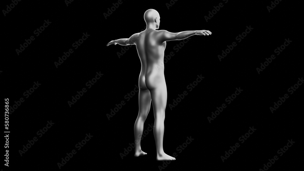 Beautiful young man posing, isolated on black background. 3d illustration (rendering). Silver mannequin, android Beautiful young man posing, isolated on black background. 3d illustration (rendering). Silver mannequin, android