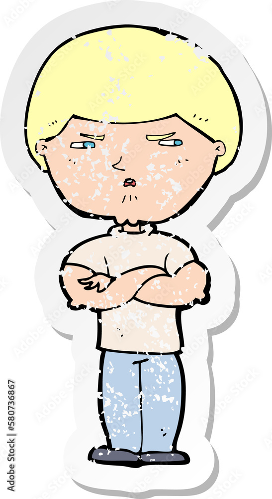 retro distressed sticker of a cartoon grumpy man retro distressed sticker of a cartoon grumpy man