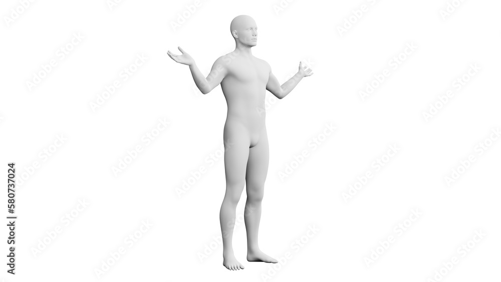 Beautiful young man posing, isolated on white background. 3d illustration (rendering). Artificial intelligence, android, mannequin Beautiful young man posing, isolated on white background. 3d illustration (rendering). Artificial intelligence, android, mannequin