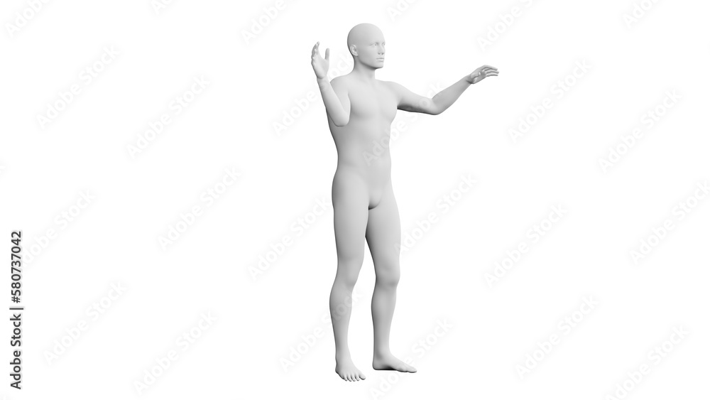 Beautiful young man posing, isolated on white background. 3d illustration (rendering). Artificial intelligence, android, mannequin Beautiful young man posing, isolated on white background. 3d illustration (rendering). Artificial intelligence, android, mannequin