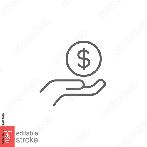 Salary  sell  money  business  buy  hand line icon. Simple outline style. Save  cash  coin  currency  dollar  finance concept. Vector illustration isolated on white background. Editable stroke EPS 10.