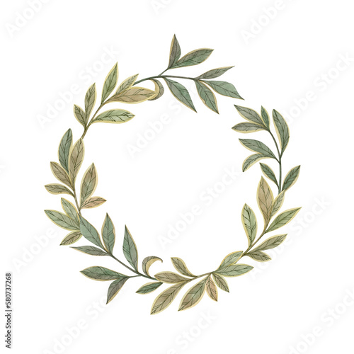 Wallpaper Mural Round elegant template frame with leaves drawn in watercolor and isolated on transparent background. Laurel wreath. Torontodigital.ca