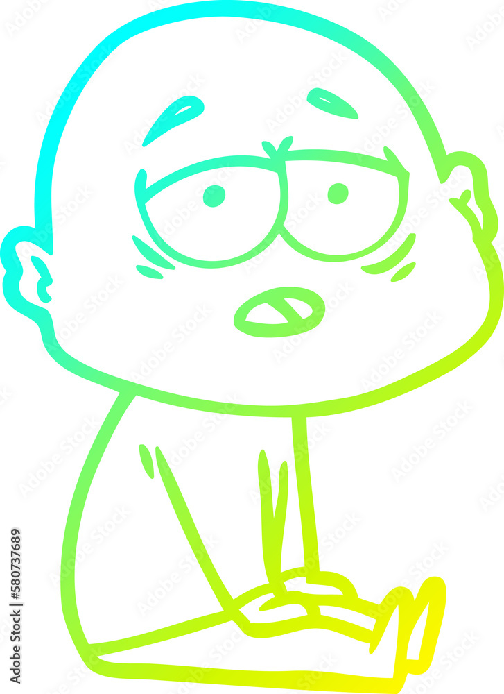 cold gradient line drawing cartoon tired bald man cold gradient line drawing cartoon tired bald man