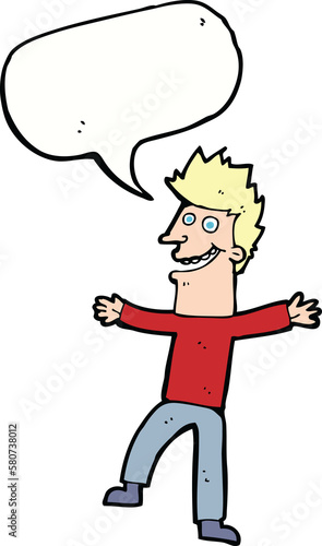 cartoon happy man with speech bubble