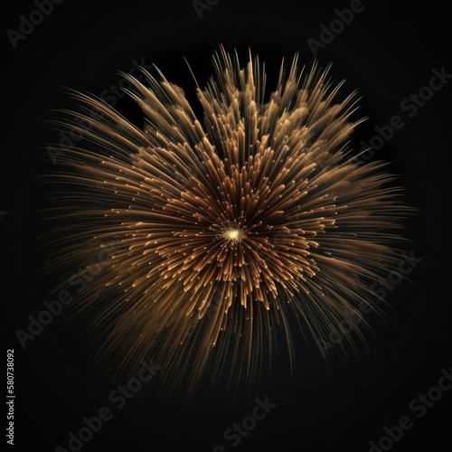 Yellow and orange fireworks exploding on black background, created using generative ai technology