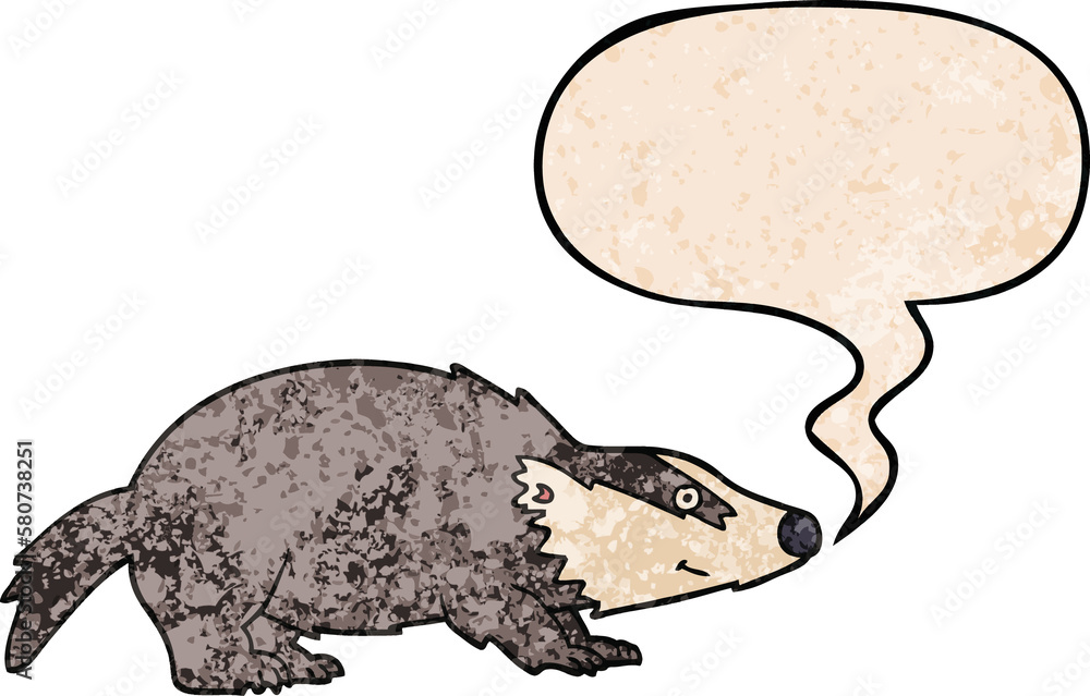 cartoon badger and speech bubble in retro texture style cartoon badger and speech bubble in retro texture style