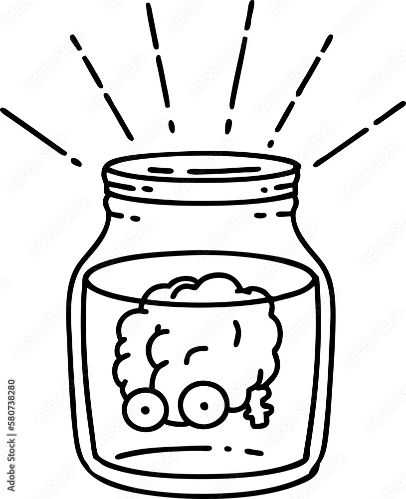 traditional black line work tattoo style brain in jar traditional black line work tattoo style brain in jar