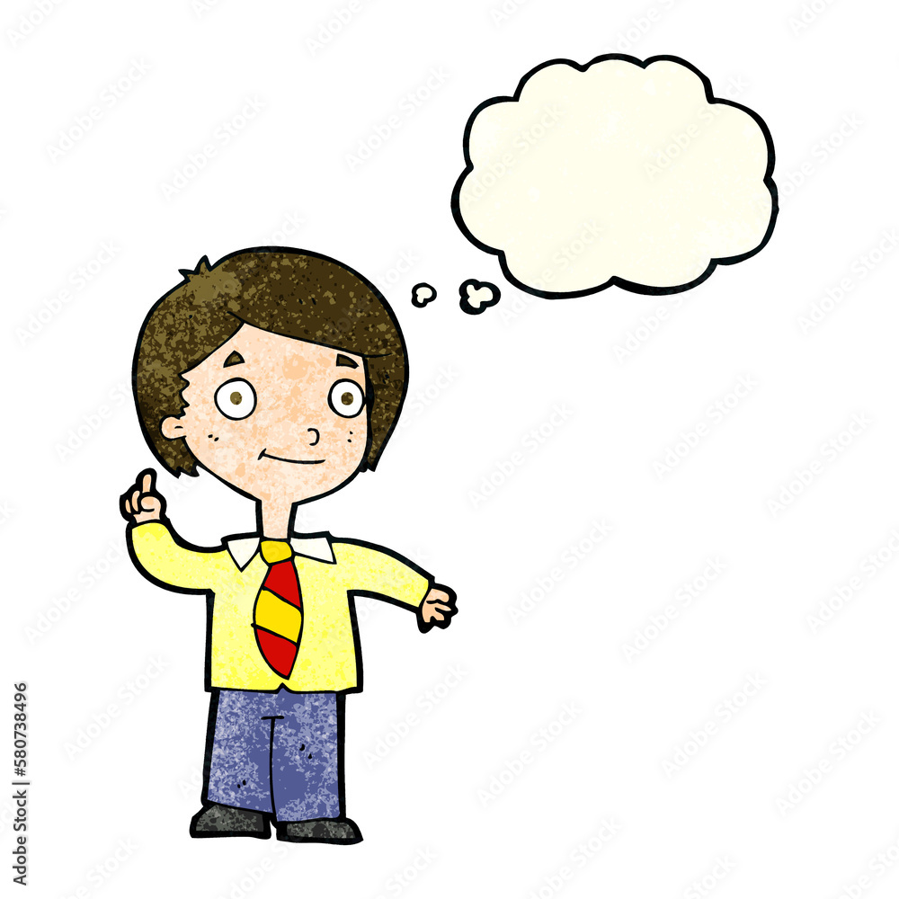 cartoon school boy answering question with thought bubble cartoon school boy answering question with thought bubble