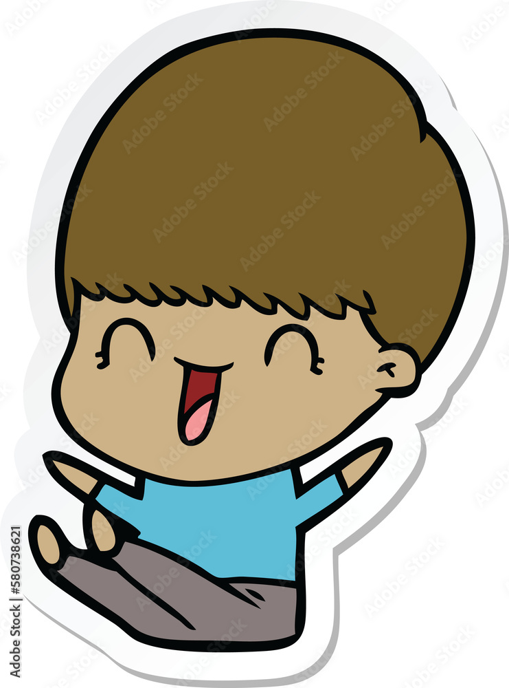 sticker of a happy cartoon boy