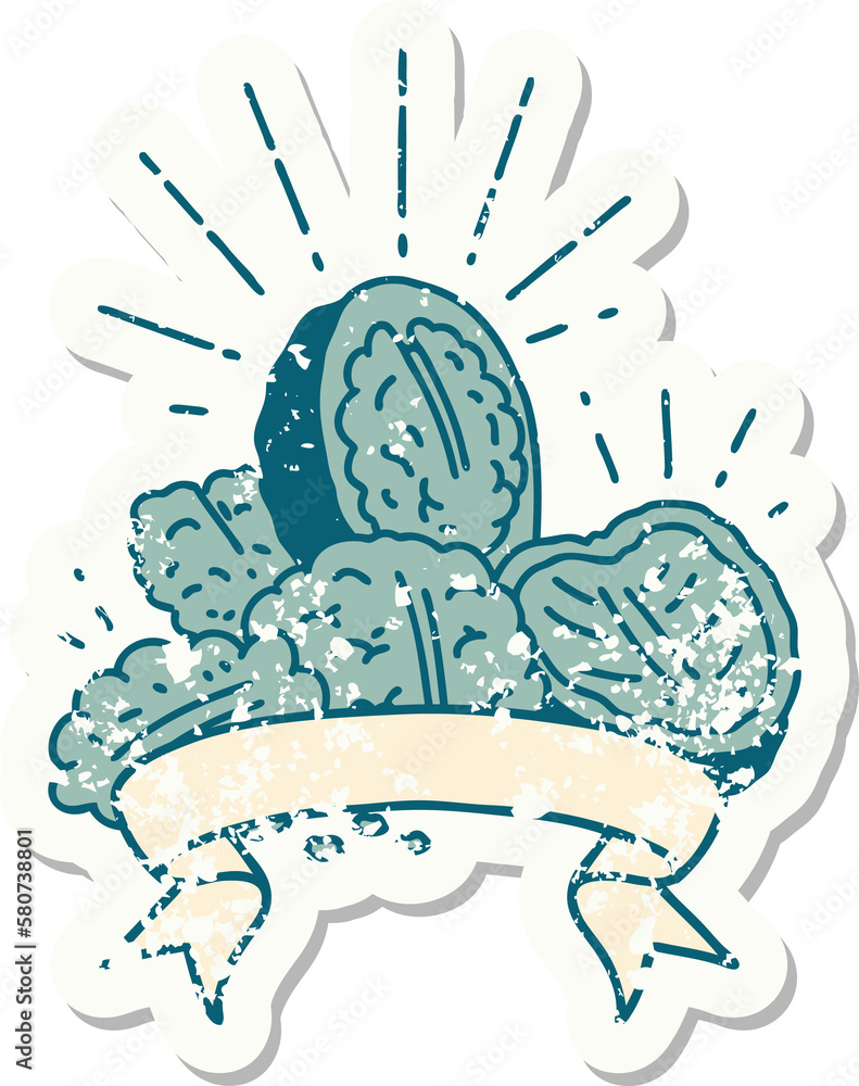 grunge sticker of tattoo style walnuts with shell grunge sticker of tattoo style walnuts with shell