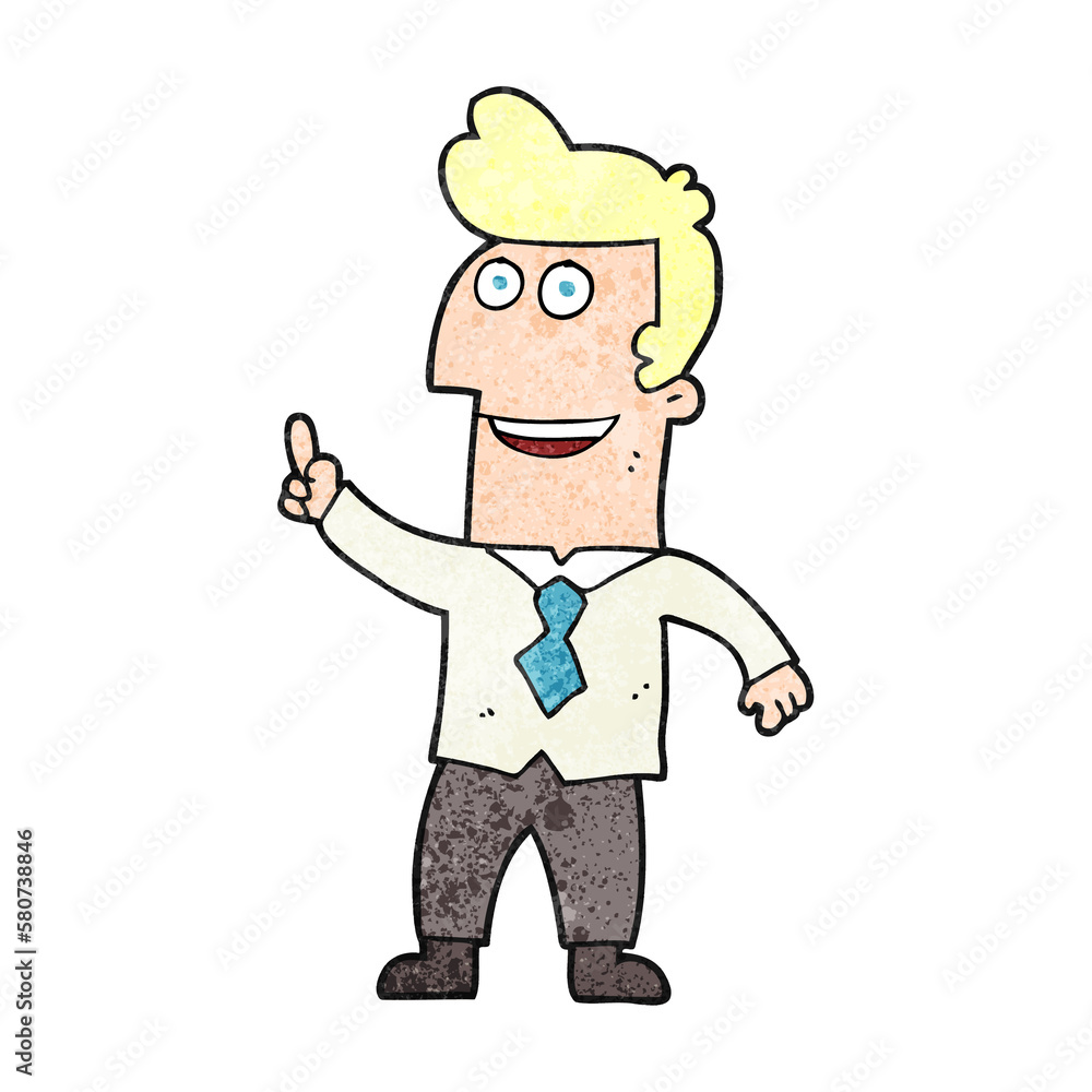 textured cartoon businessman pointing