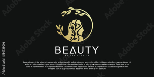 Luxury beauty care logo design with luxury gold gradient color Premium Vektor