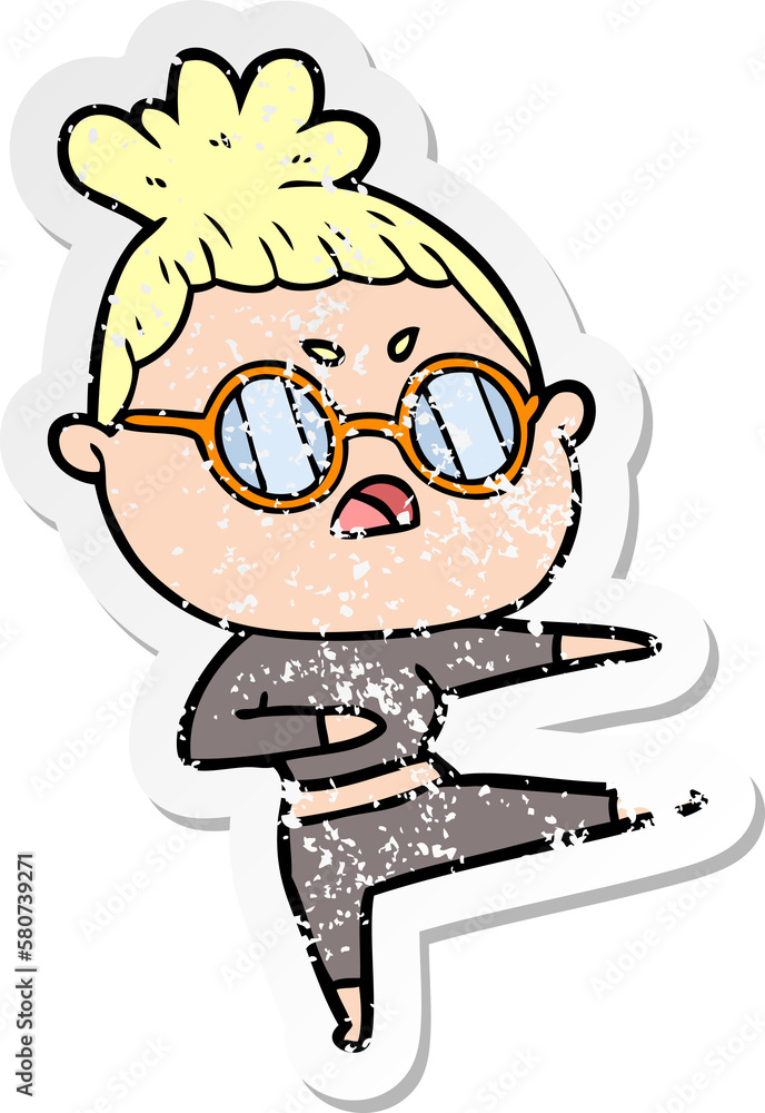 distressed sticker of a cartoon annoyed woman distressed sticker of a cartoon annoyed woman