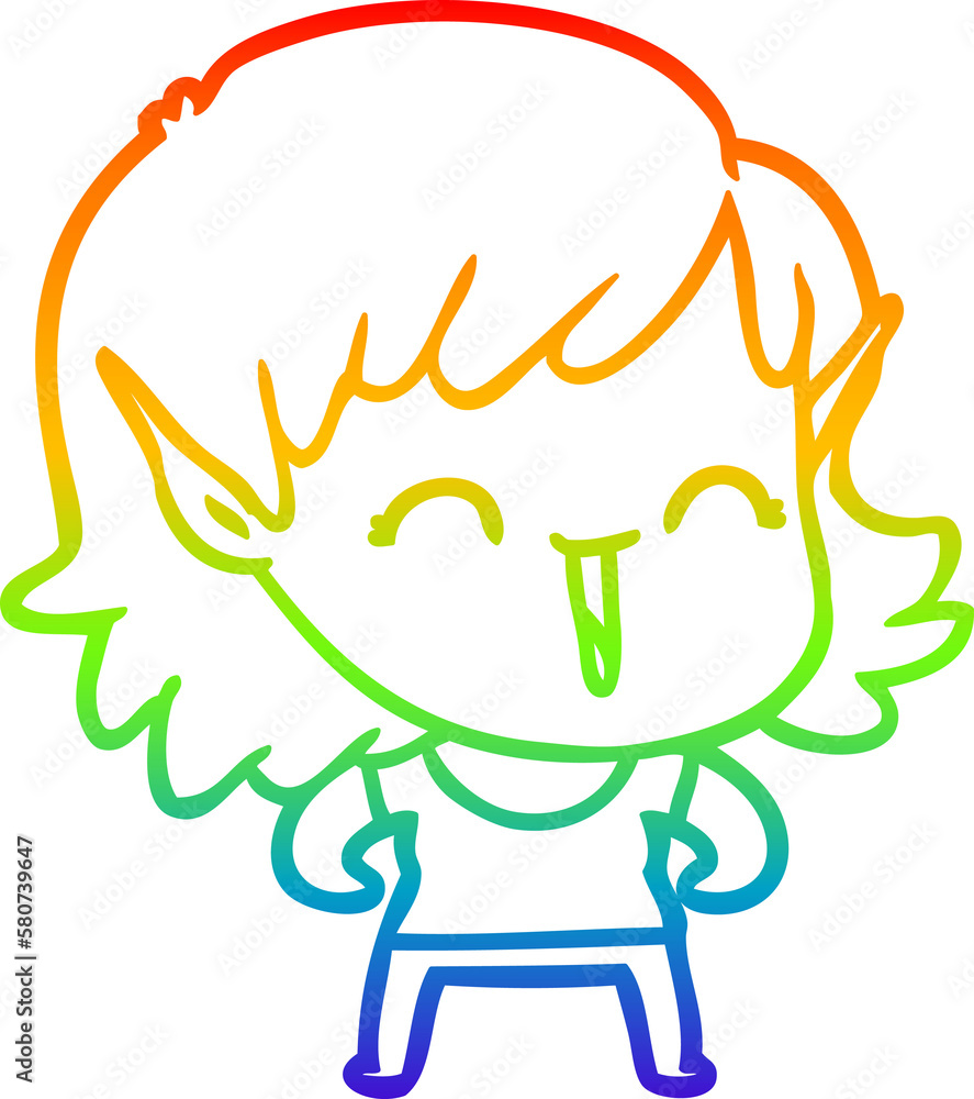 rainbow gradient line drawing cartoon elf girl rainbow gradient line drawing cartoon elf girl