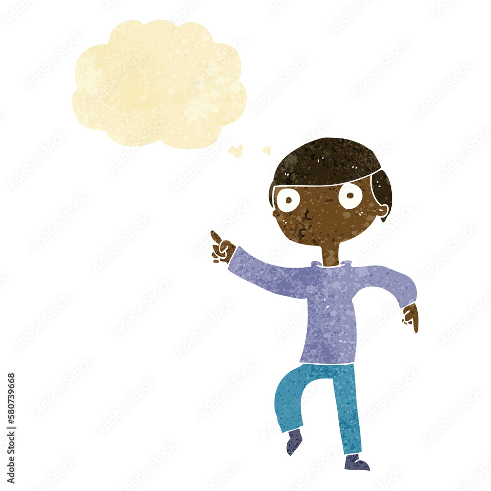 cartoon boy pointing with thought bubble cartoon boy pointing with thought bubble