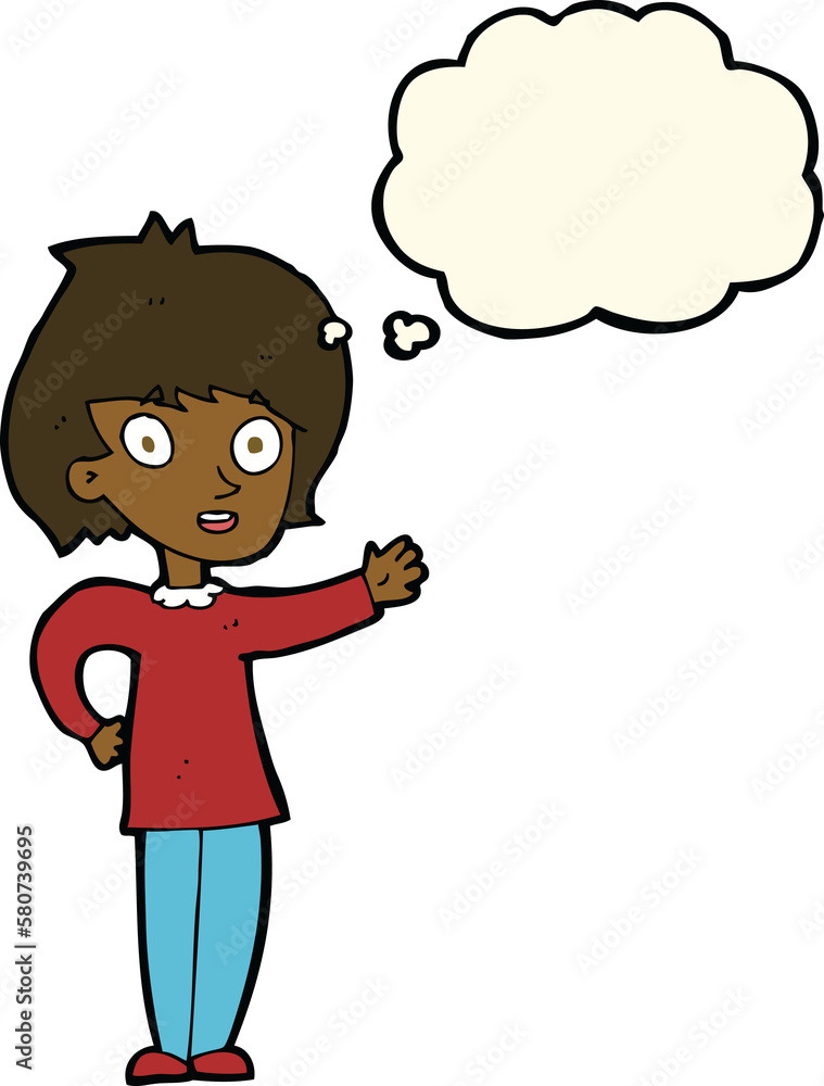 cartoon happy woman with thought bubble cartoon happy woman with thought bubble
