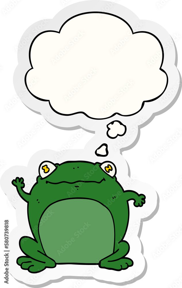 cartoon frog and thought bubble as a printed sticker cartoon frog and thought bubble as a printed sticker