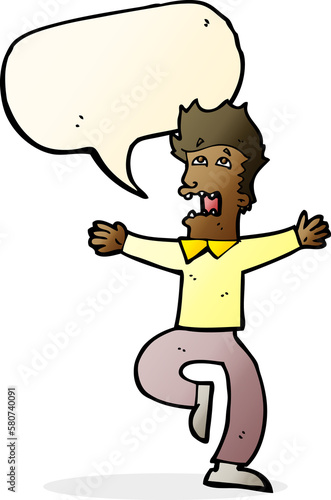 cartoon terrified man with speech bubble