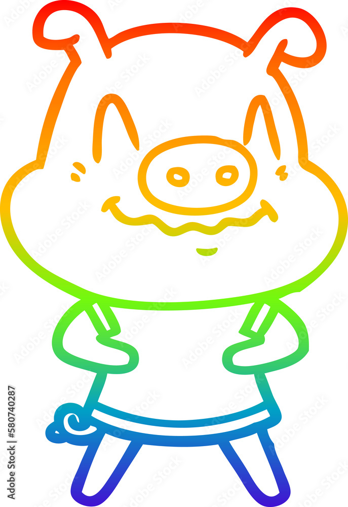 rainbow gradient line drawing nervous cartoon pig rainbow gradient line drawing nervous cartoon pig
