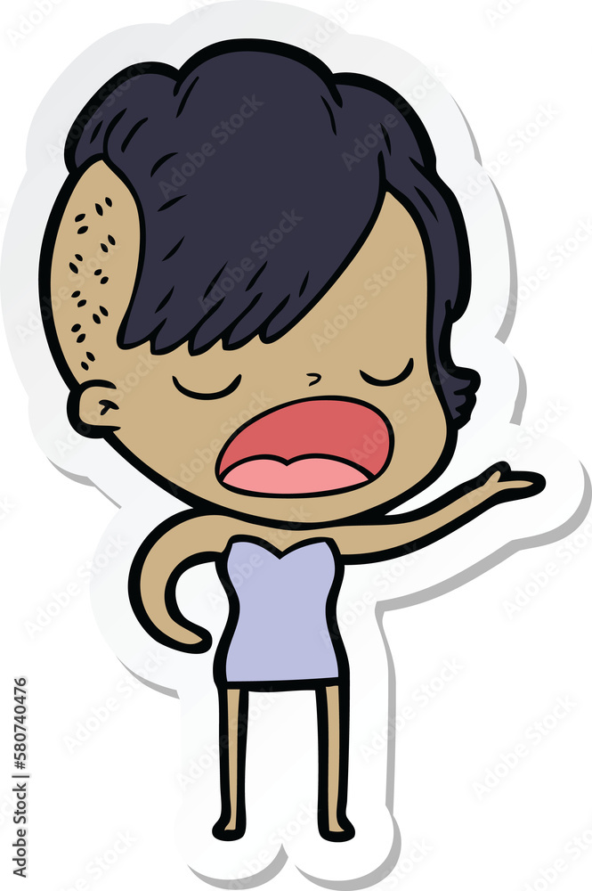 sticker of a cartoon cool hipster girl talking sticker of a cartoon cool hipster girl talking